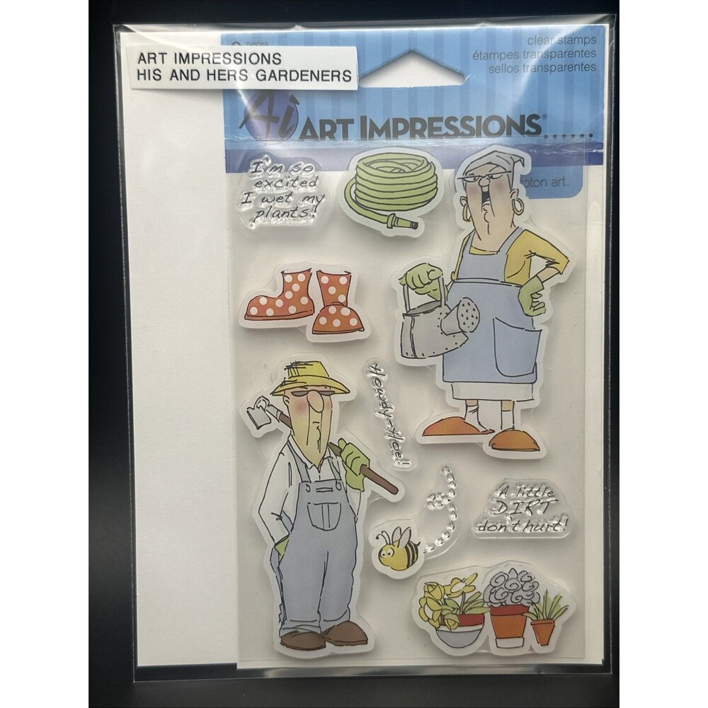 HIS AND HERS GARDENERS Dirt Plants Funny Sayings Clear Stamps ART IMPRESSIONS